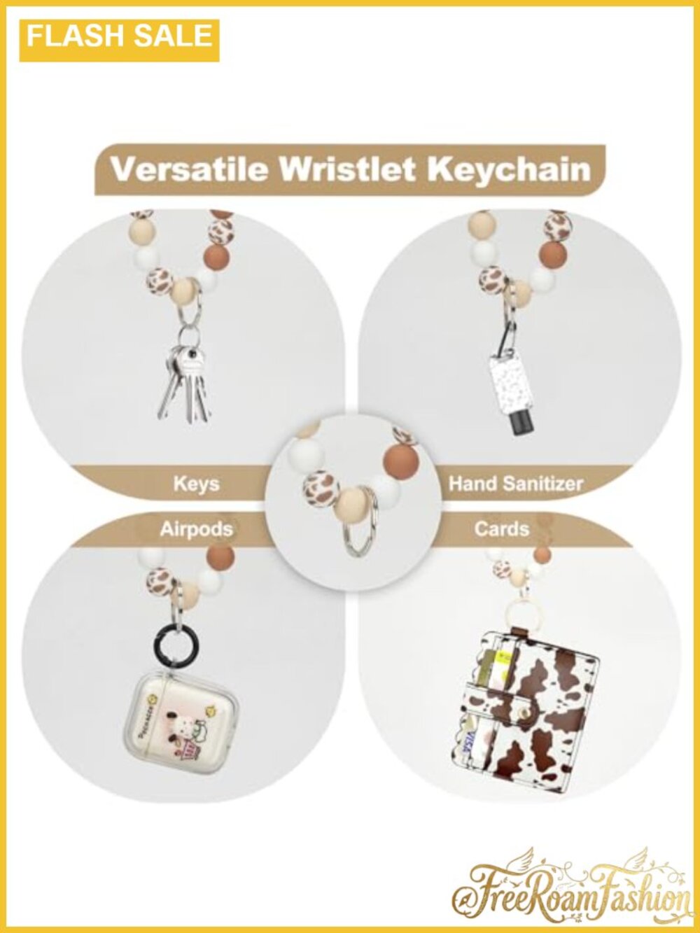 Highland Cow Wristlet Bracelet Keychain with Card Holder Silicone Beaded Keyring - Picture 2 of 4